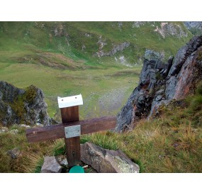 The cross on top of Mondeval, and the view down