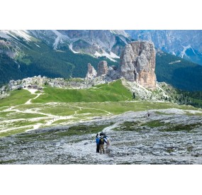 Cinque Torri far behind on the climb towards Nuvolau